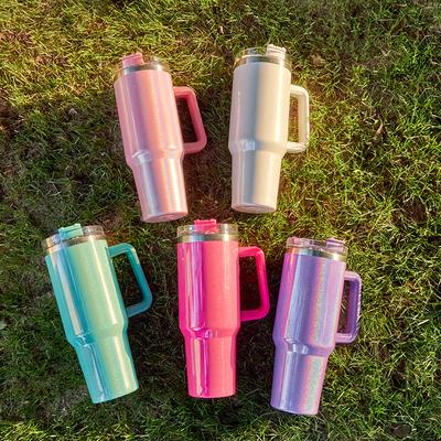 Изолированная кружка для воды Rainbow Paint 40 унций из нержавеющей стали 304 с трубочкой для мороженого, устанавливаемая в автомобиль, с большой ручкой, изолированная кружка