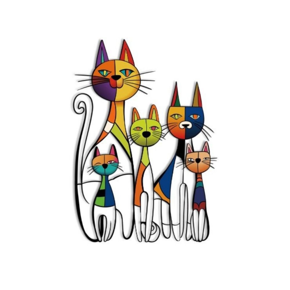 Wrought Iron Iron Wall Sculpture Colorful Cat Wall Ornament Metal Cat Wall Art  Wall Ornament