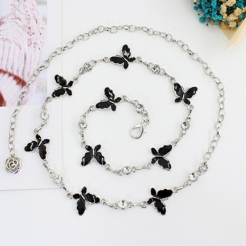 Trendy Butterfly Decoration Metal Chain Belt Adjustable Elegant Slim Thin Body Waist Chain Dress Sweater Pendant Decoration Belt Gift
