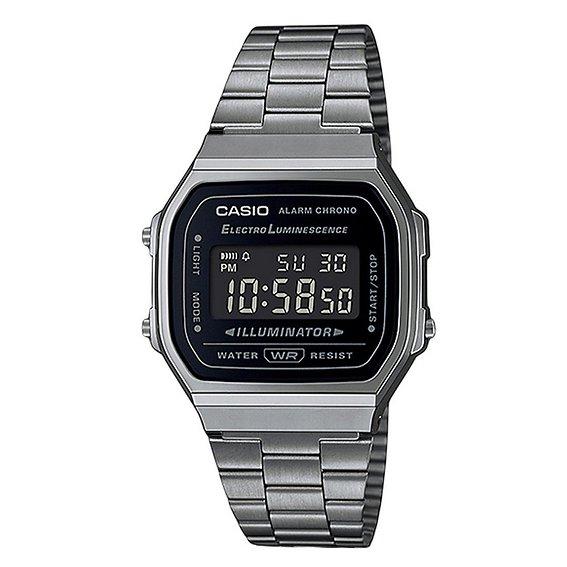 Casio Винтажные цифровые часы из нержавеющей стали с черным циферблатом и кварцевыми часами A168WGG-1B унисекс