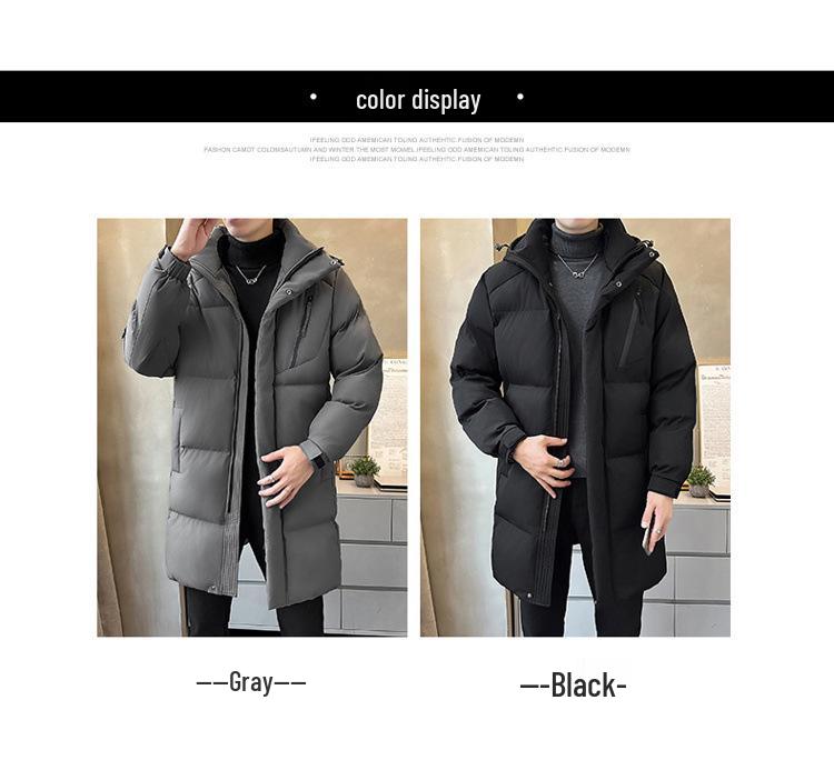 Men's Winter Trendy Mid-Length Hooded Cotton Jacket, Hong Kong Style, Korean Version, Plus Size Available
