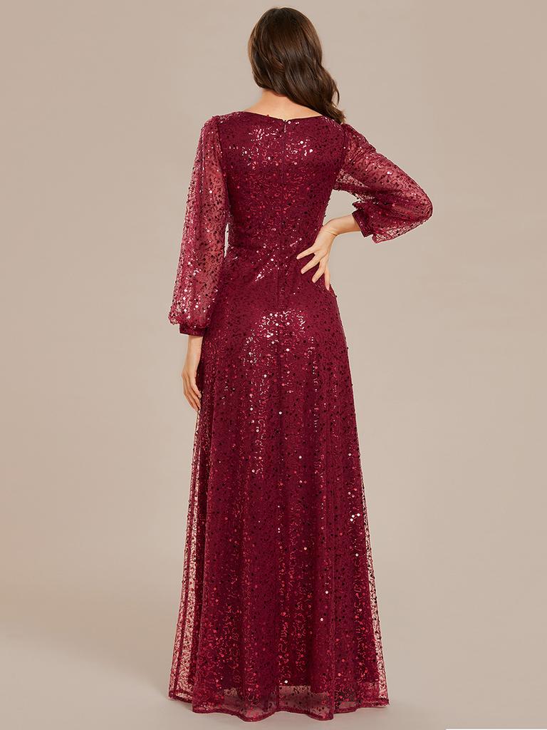 Элегантное женское элегантное платье с v-образным вырезом и длинными рукавами и пайетками, вечернее платье трапециевидной формы