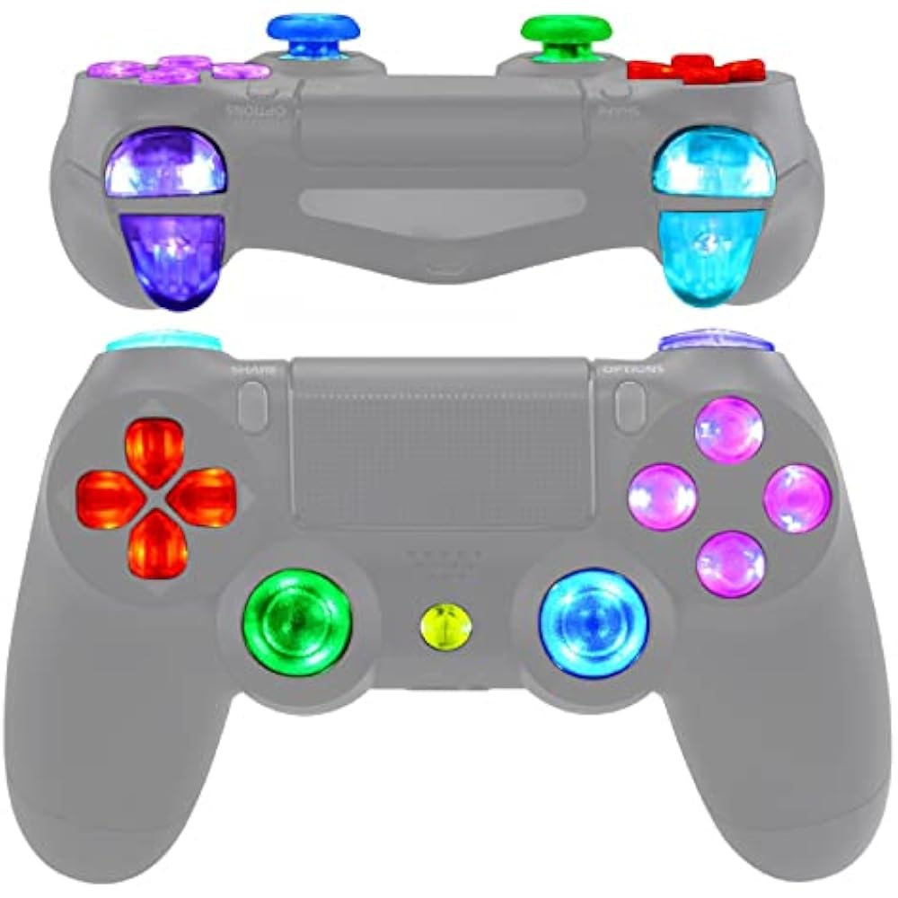 ExtremeRate PS4 Контроллер Совместимый Многоцветный Светящийся D-Pad Стикер Стикер Триггер Домашний Fac...