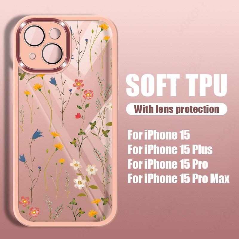 Силиконовый чехол для телефона с цветочным узором для iPhone 16 Pro 15 Pro Max 14 13 12 11, защитный противоударный прозрачный мягкий чехол из ТПУ