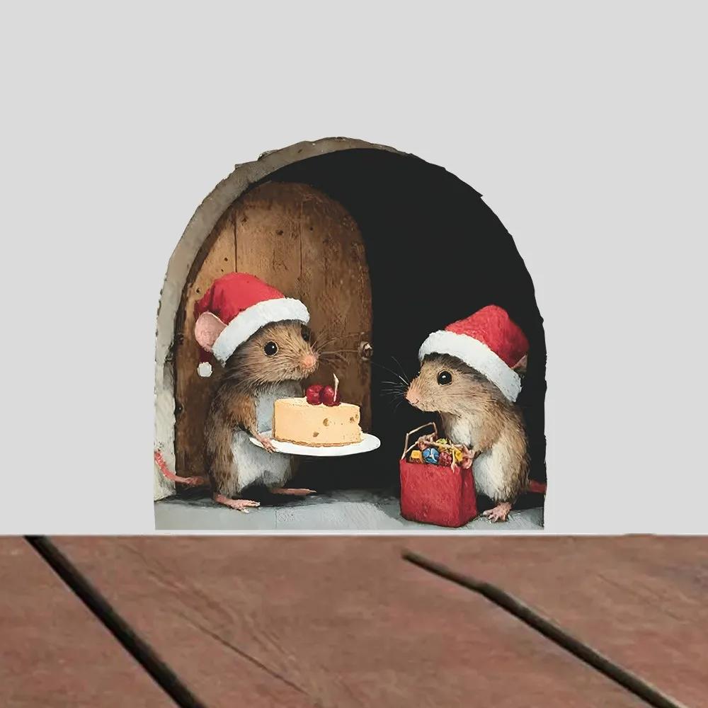 Cute Christmas Small Mouse Wall Stickers Xmas Home Ornaments Noel 2025 Merry Christmas Decor Navidad Happy New Year 2026