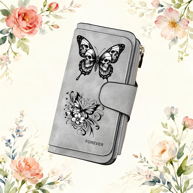Women's long wallet, 1 piece, butterfly pattern clasp design - multi-compartment structure, suitable for travel, daily use, birthday gift, portable
