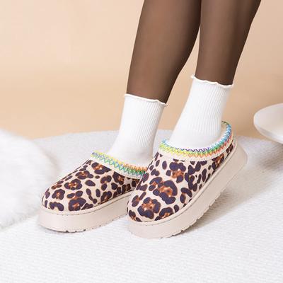 Бежевый леопардовый принт толстые сапоги для снега женские теплые утолщенные плюшевые хлопковые женские 2024 зимние тапочки на платформе с разноцветными линиями