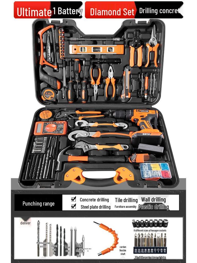 Многофункциональный набор инструментов электрика с дрелью и отвертками