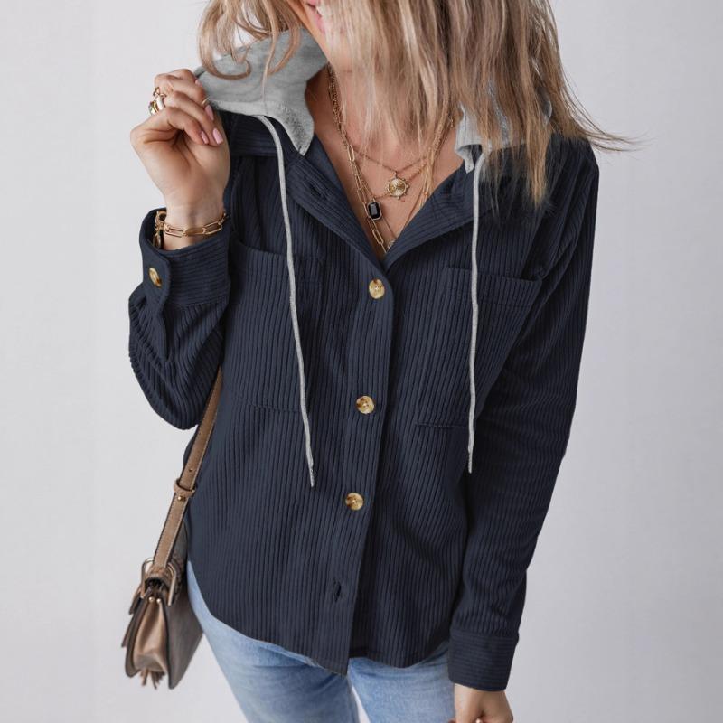Women S Solid Button Hooded Sweatshirt Casual Long Sleeve Jacket Coat
