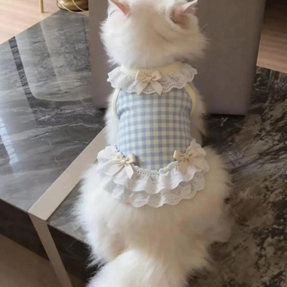 Breathable Pet Lace Skirt Thin Cat Checkered Clothes Casual Style Pet Dog Vest Summer Season