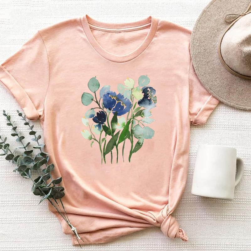 (Азиатский размер)Одежда Повседневная книга Цветочный тренд Прекрасная футболка с короткими рукавами 90-х годов Модная футболка Женская женская футболка с принтом