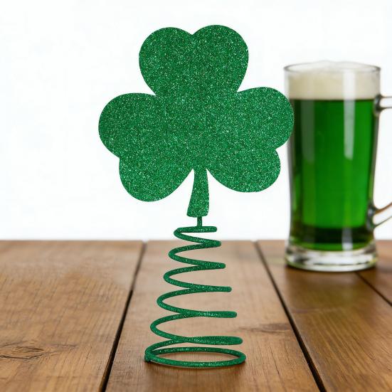 Улица. Верхушка на елку 'Клевер Святого Патрика' с весенним основанием, блестящая, миниатюрная, ирландский клевер, украшение на верхушку рождественской елки, праздничный орнамент
