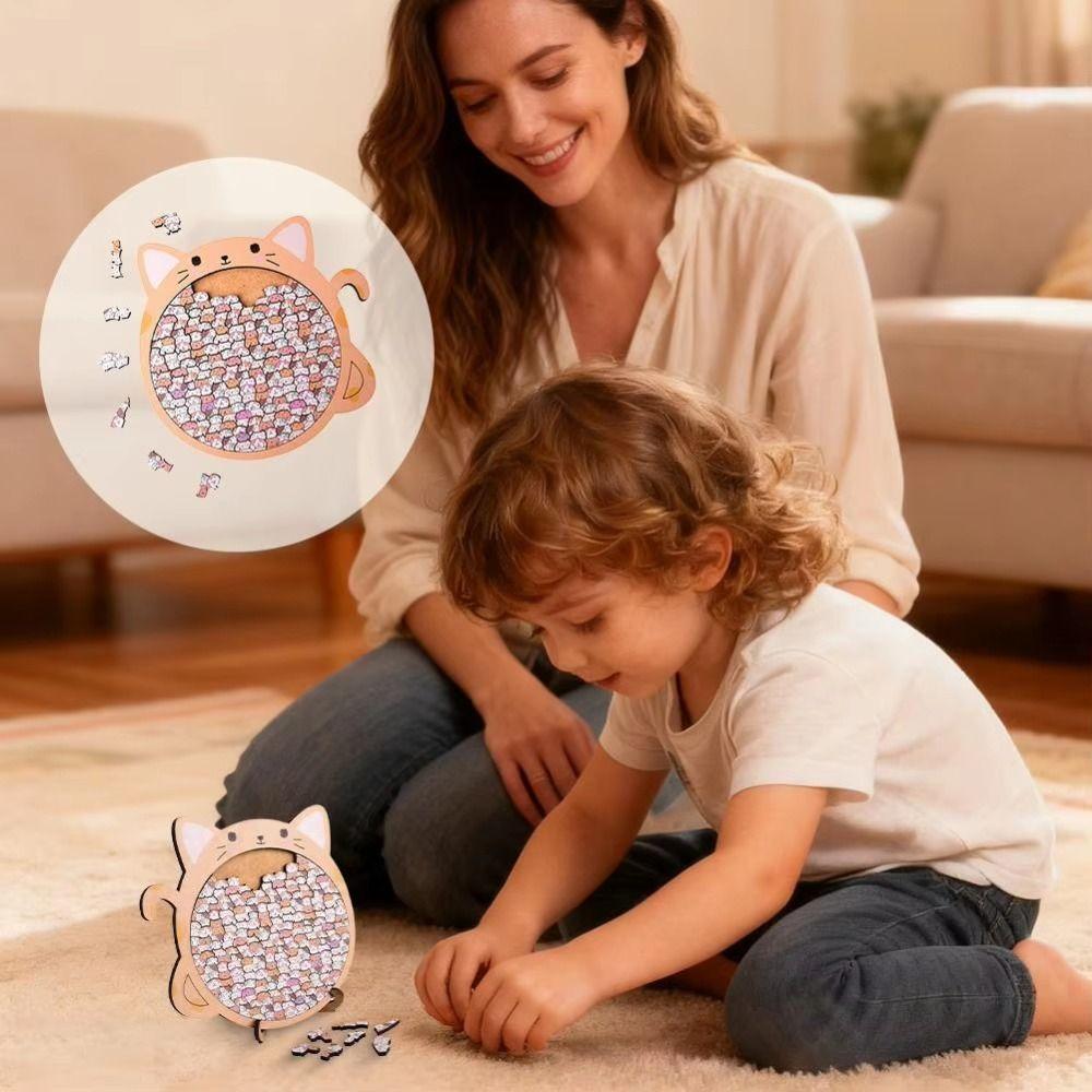 Big Mouth Cat Jigsaw Irregular Cat-Shaped Puzzle DIY Toy Wooden Puzzle  Halloween Gifts