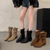 Coarse Heel Medium Tube Pleated Piled Boots Women's 2025 New Autumn Maillard Western Cowboy Boots One-pedal Knight Boots