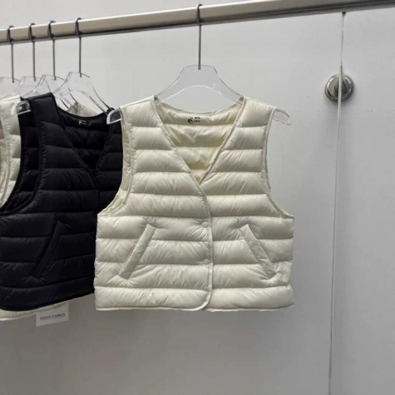 Womens Lightweight Down Vest Short Puffer Sleeveless V-Neck Outerwear Winter