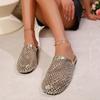 Женские сандалии-слайды на плоской подошве с закрытым носком и стразами, сверкающая летняя обувь