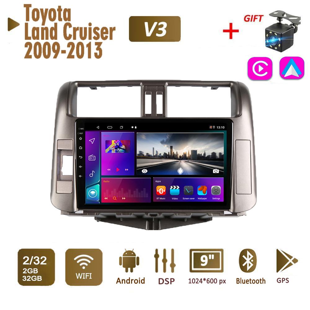 Автомобильное радио с 2Din Android для Toyota Land Cruiser Prado 150 2009-2013, мультимедиа Carplay, авто Wi-Fi, головное устройство, стереонавигация, 2 + 32 ГБ