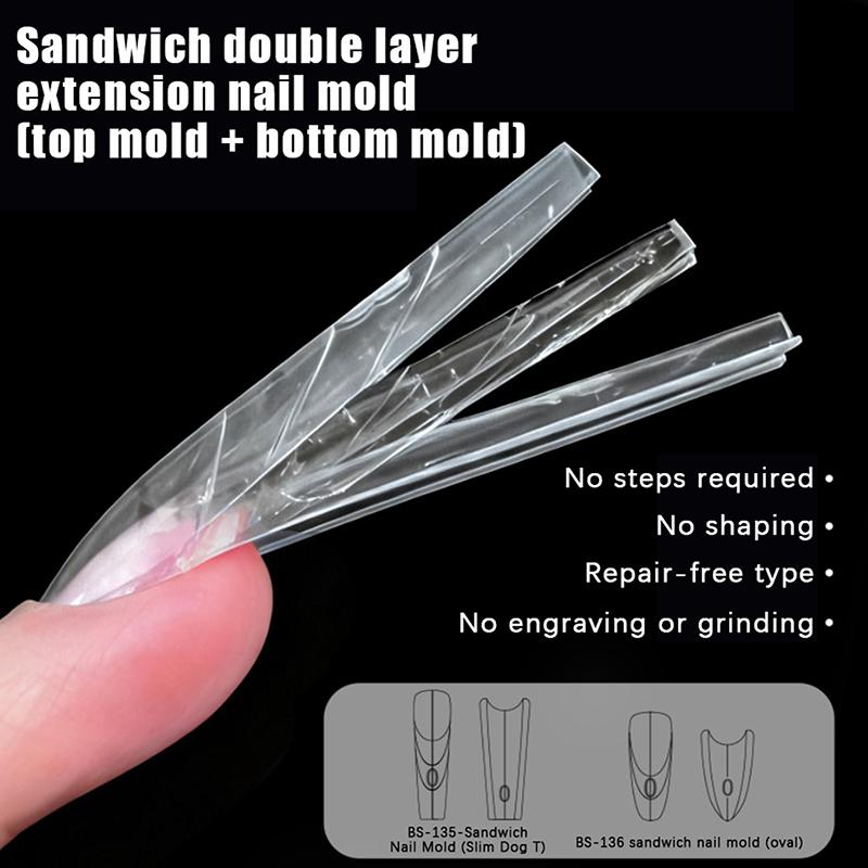 240 шт. двойных форм для наращивания ногтей-сэндвич 15 размеров для форм coffin и almond, включая верхние и нижние формы
