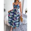 Spring and Summer Floral Sleeveless Hollow Out Halter Long Holiday Beach Dresses for Women