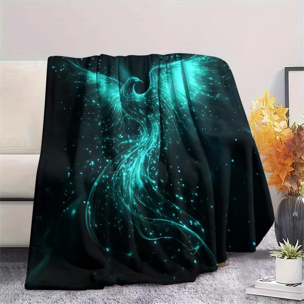 Sparkling Phoenix Print Flannel Blanket, High quality Comfortable for All Seasons, Home Decor, Warmth and Comfort