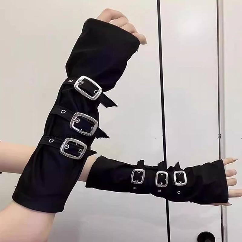 Панк Хип-хоп Стиль Длинные Митенки Женские Металлическая Пряжка Персонализированные Ролевые Сценические Эластичные Перчатки для Вечеринки