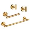 Tuqiu Nail Free Bathroom Hardware Set Brushed Gold Towel Holder Paper Holder,Towel Hanger,Robe Hook SUS304 Bathroom Accessory