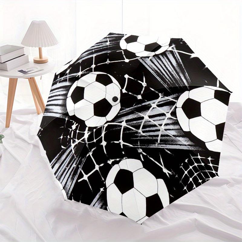 Soccer Ball Pattern Automatic Folding Umbrella 8 Ribs, Durable Iron Frame, Bright Color Pattern Compact Travel Umbrella, Suitable for Outdo