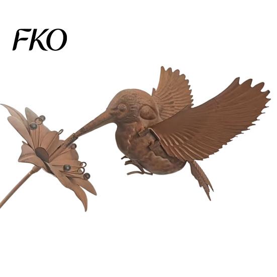 Weatherproof Metal Yard Inserts Wrought Iron Hummingbird Flower Garden Stake, Decorative Art, Rust Resistant Lawn Ornaments Anti-Rust Decor