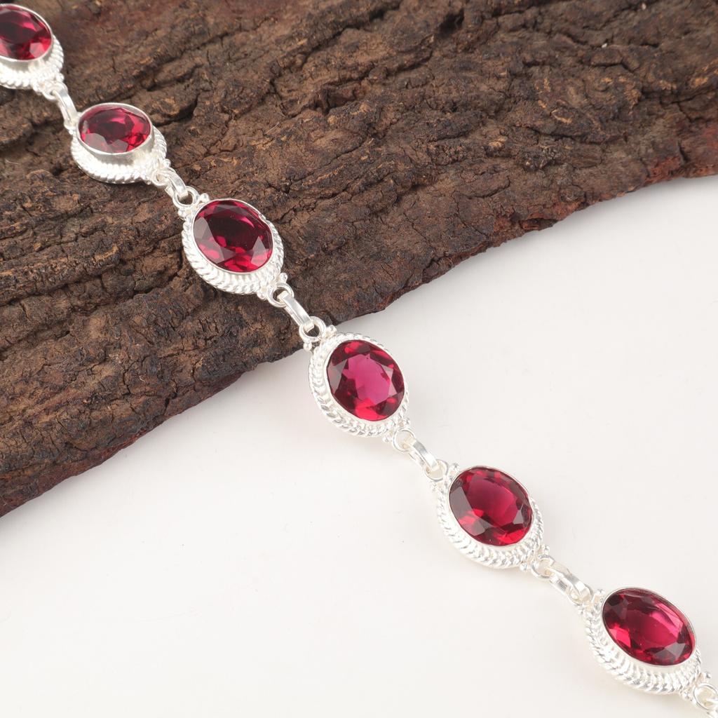 Розовый рубеллит драгоценный камень 925 стерлинговое серебро ювелирные изделия ручной работы женский браслет 8,5" RB-2-10