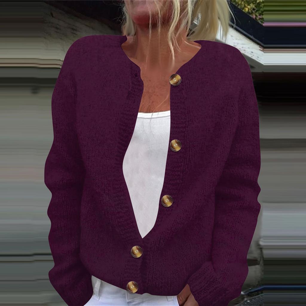 Women's Fashion Solid Colour Long Sleeve Knitted Cardigan Button Up Jacket