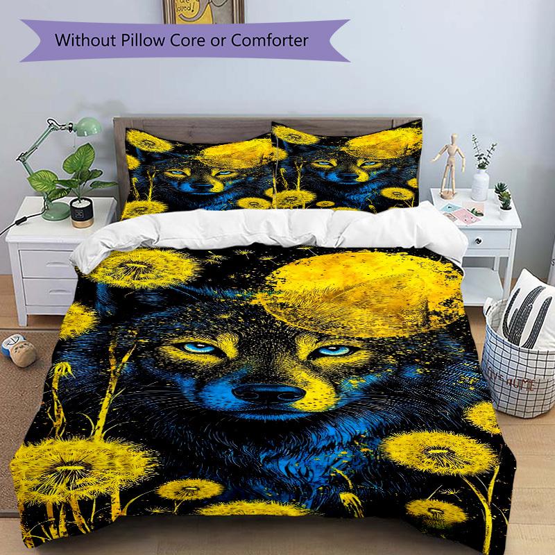 3pcs Wolf Dandelion Night Duvet Cover Set - Includes 1 Duvet Cover and 2 Pillowcases, No Quilt Core, All-Season Home Decor yy251111018