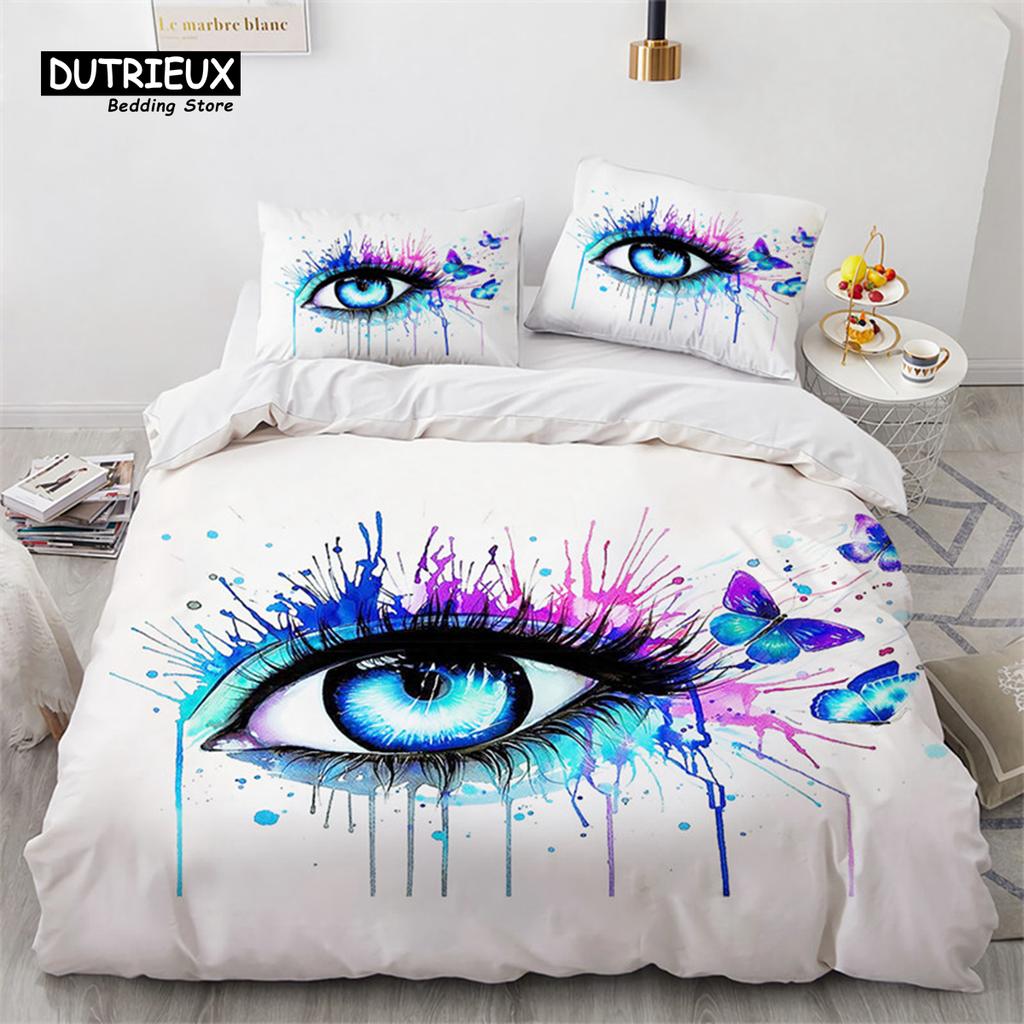 3D Colorful Eyes Duvet Cover Microfiber Vintage All Seeing Eye Tattoo Quilt Cover Boho Mandala Bedding Set Full Single King Size
