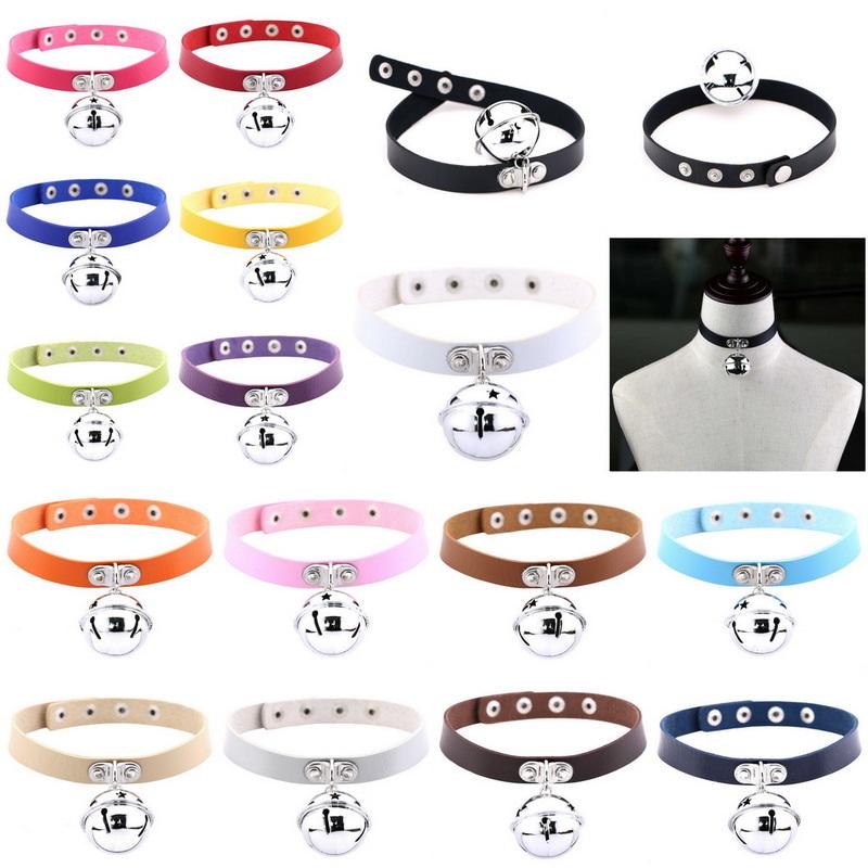 Gothic Punk Choker with Bell Hoop Collar PU Necklace Vintage Retro Harajuku Rock Steampunk Necklace for Women Men Adjustable