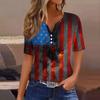 Жен. Футболка Футболка День независимости С принтом Пуговицы С короткими рукавами Повседневные Выходные Мода Классический Классический V-образный вырез Обычный Топ