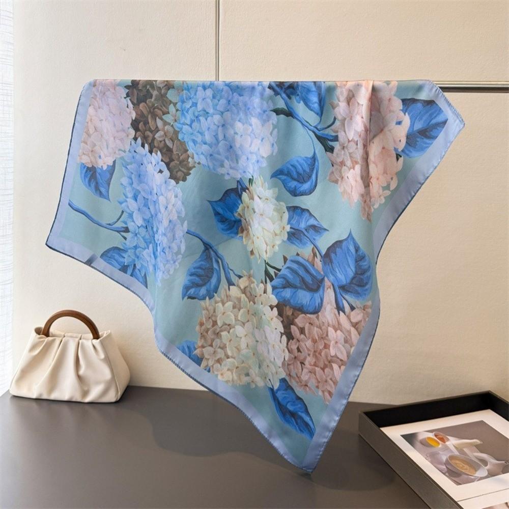 Floral Print Square Silk Scarf Soft Hijab Scarf Hair Band Neckerchief Scarf Beach