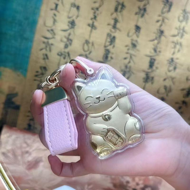 999 Pure Gold Lucky Cat Money Tree Keychain: Charming Cartoon Bag Pendant Gift for Girlfriend or Best Friend