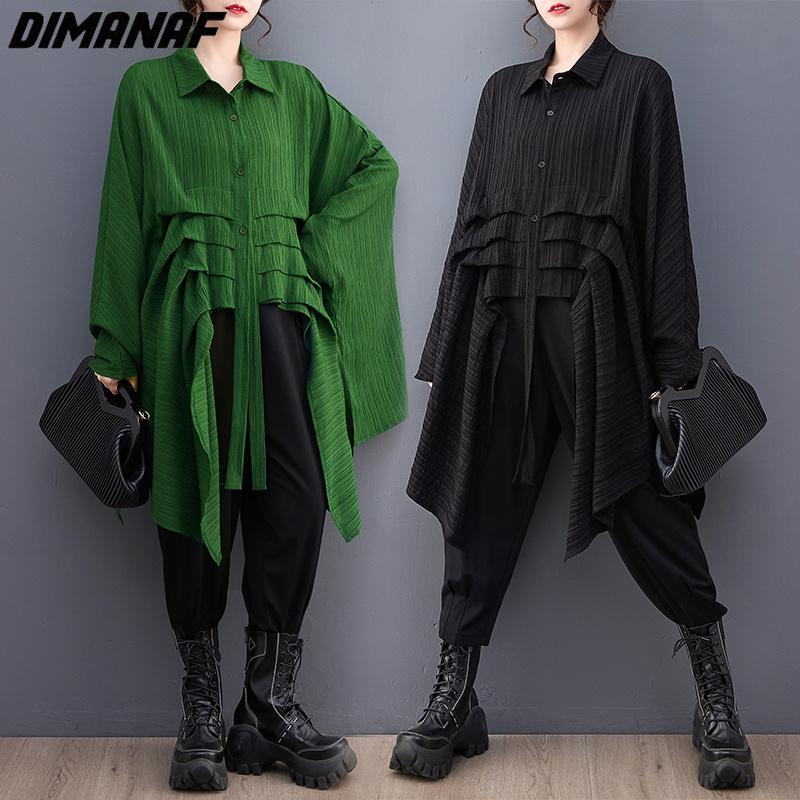 Dimanaf 2023 Plus Size Summer Women Blouse Bat Chiffon Solid Lady Tops Tunic Tees Shirt Oversize Loose Casual Clothing Green