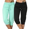 Women Rise Pockets Capri Casual Solid Sports Low Pants Shorts