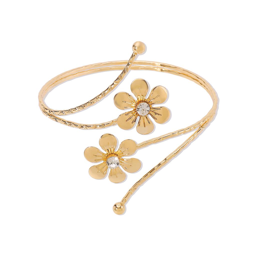 Punk Metal Leaves Flower Upper Arm Bracelets Bangles for Women Girls Cuff Bangle Adjustable Armlets Hand Jewelry Men