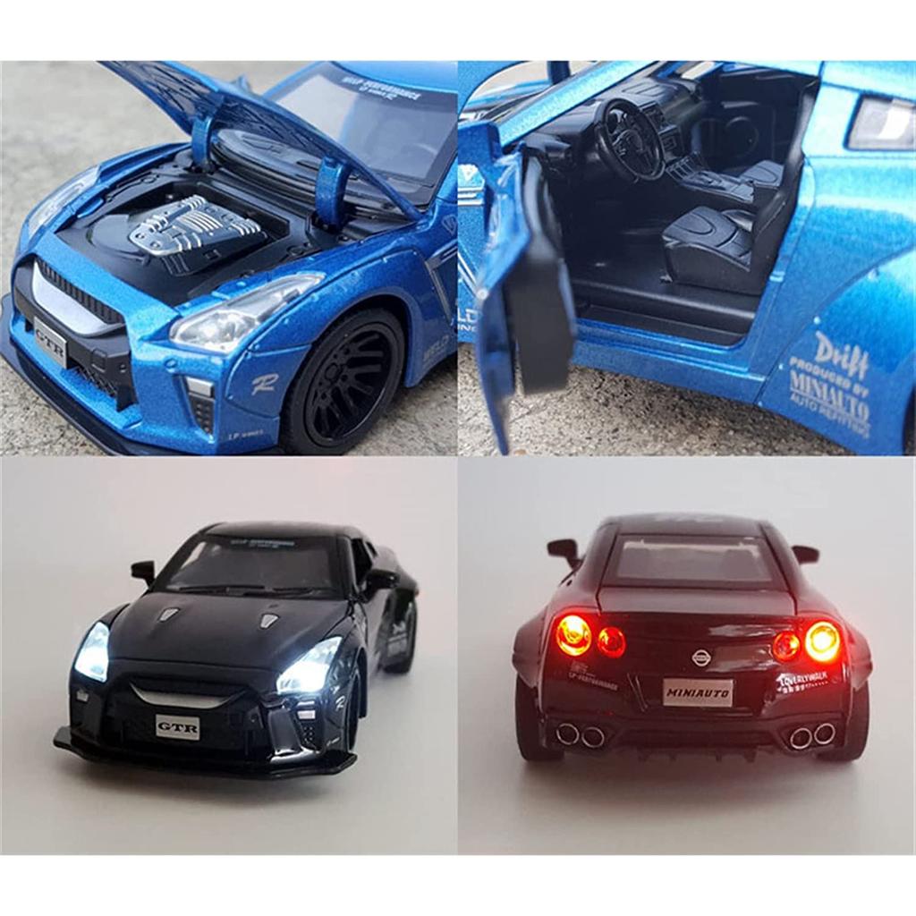Масштаб 1/32 Nissan GTR, литая под давлением модель автомобиля, игрушечный автомобиль с откатным механизмом, звуком и светом для детей, коллекция подарков для мальчиков и девочек