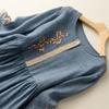 Long Dress  Women Cotton Large Size Loose Summer Retro Stitching Embroidered Long-sleeved Dress Knee-length Thin Large Swing Dress