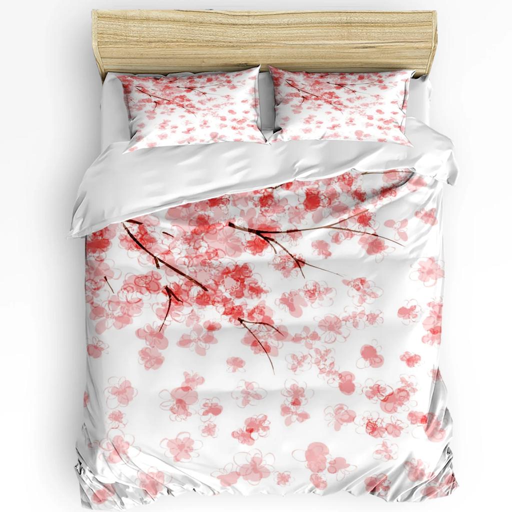 3pcs Bedding Set Pink Flower Sakura Cherry Blossoms Home Textile Duvet Cover Pillow Case Boy Kid Teen Girl Bedding Covers Set
