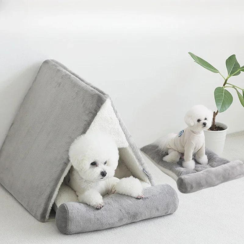 Thickened Insulated Dog House Warm Shelter for Winter Semi-Closed Pet Nest with Cushion Puppy Kitten Tent Winter Kennel