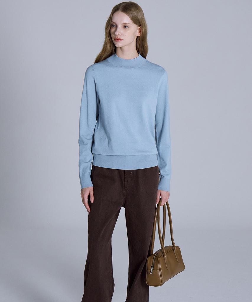 BASIC HOUSE Women'S High-Neck Long-Sleeve Sweater Blue Lykt7202