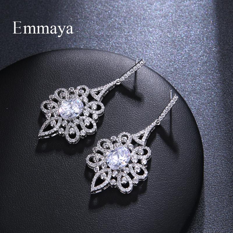 EMMAYA Luxury Dazzling Big Cubic Zircon Drop Earrings for Bridal Fashion Sliver Crystal Wedding Jewelry