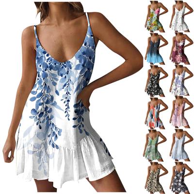 Женское модное повседневное пляжное платье с V-образным вырезом и ремешками (Регулируемые ремешки)