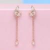 Gold Needle Chain Piercing Drop Cubic 14K Rose Gold Crescent Moon