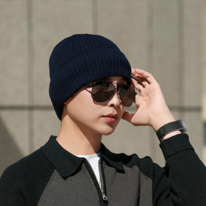 Hat Men'S Winter Knitted Hat Fleece Thickened Warm Wool Hat Cotton Hat Winter Outdoor Riding Windproof Cold Hat