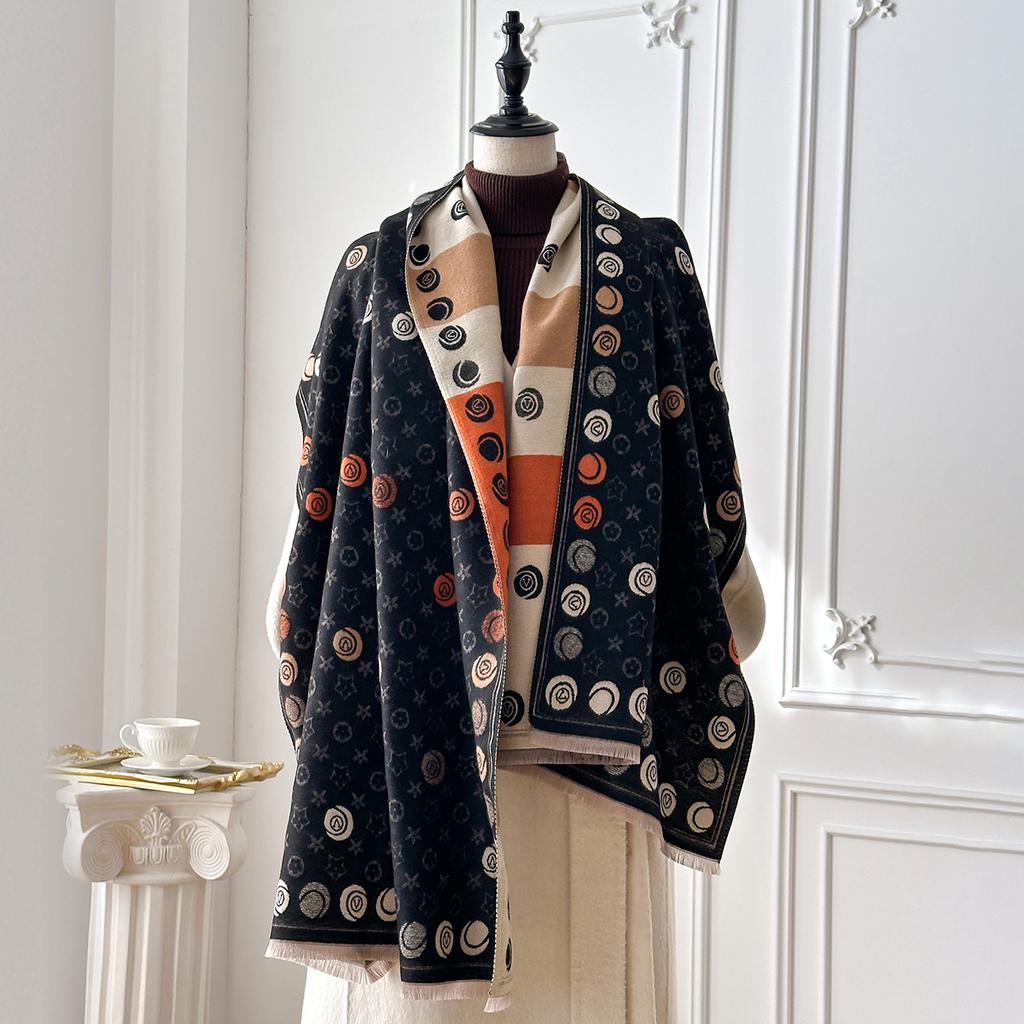 Scarf L Rhombus Camellia Women'S Autumn And Winter Thickened Imitation Cashmere Printed Shawl Versatile Warm