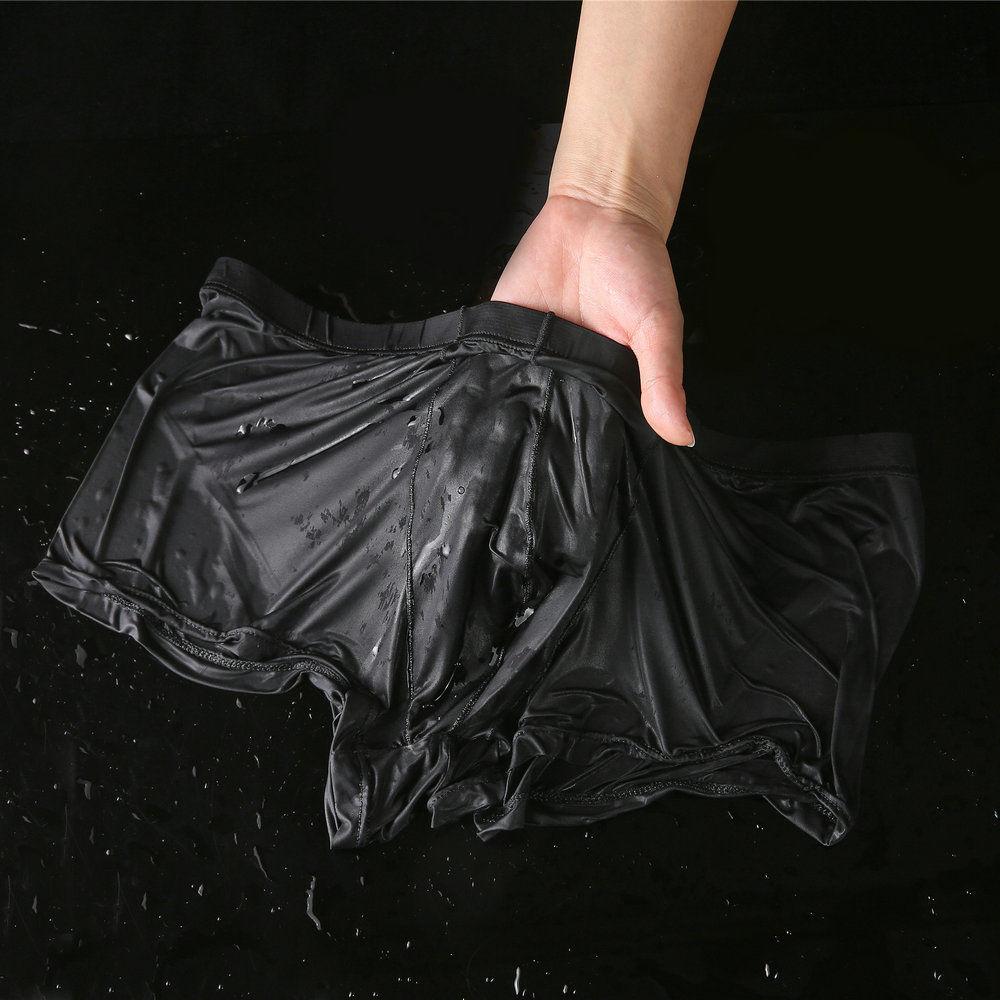 Ультра-тонкие сексуальные мужские боксеры, короткие шелковые мужские нижнее белье, мужские бесшовные трусы-боксеры, удобные дышащие трусики размера плюс